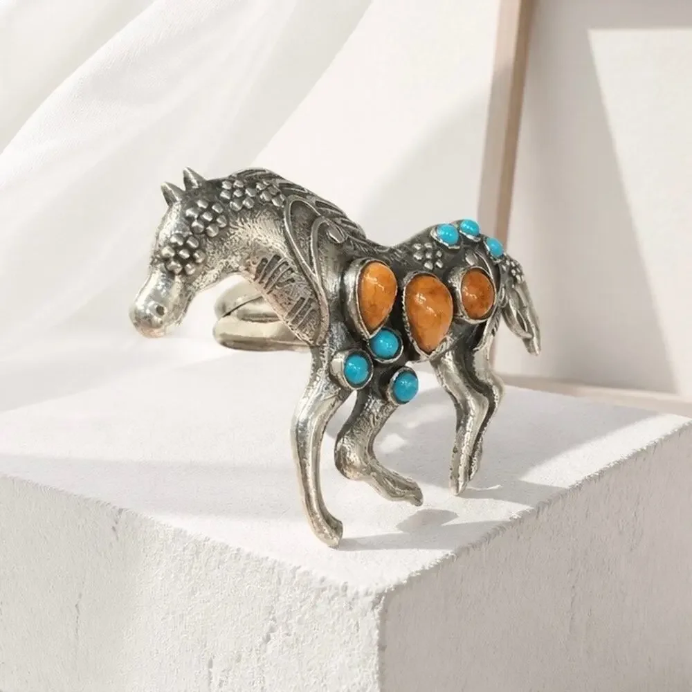 Spiny Oyster Turquoise Wild Horse Ring Sterling Silver Size 9 Boho For Her .925